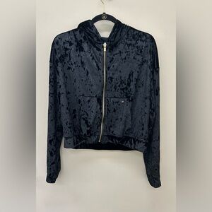 Fabletics Crushed Velour Zip Up Hoodie in Black, Size Large